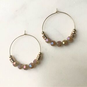 Iridescent Gold Beaded Hoop Earrings